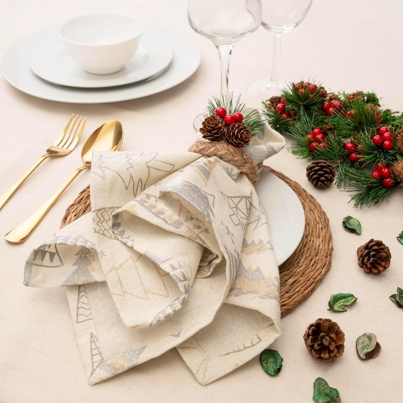 Blue Needles Set of 12 Christmas Buffalo Plaid Cloth Napkins - 100% Cotton Christmas Trees Gingham Checked Napkins 18 x 18 Inches, Soft, Reusable & Washable Ideal for Festive Parties and Decoration - Image 5
